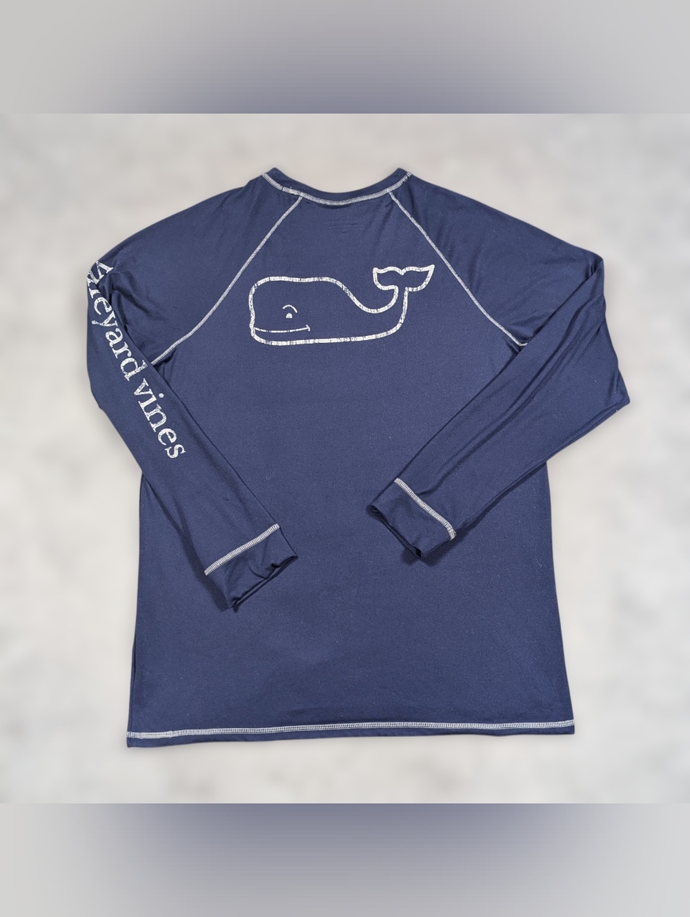 Vineyard Vines Shirt Mens Medium Blue Performance Long Sleeve Whale Logo Outdoor